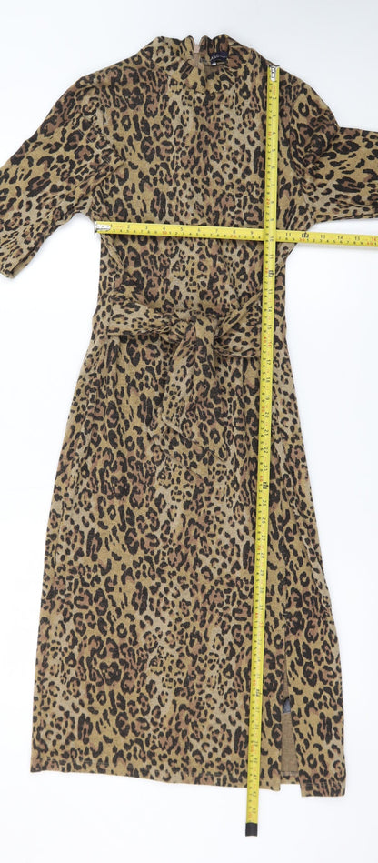 Marks and Spencer Women Brown Leopard Print Knee Length Shift Dress Size 6