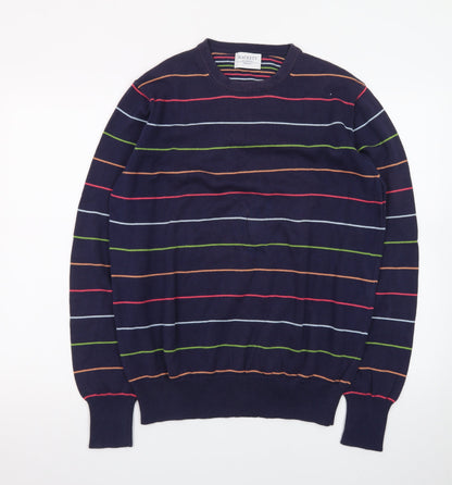 Hackett Men's Blue Striped Cotton Crew Neck Jumper Medium