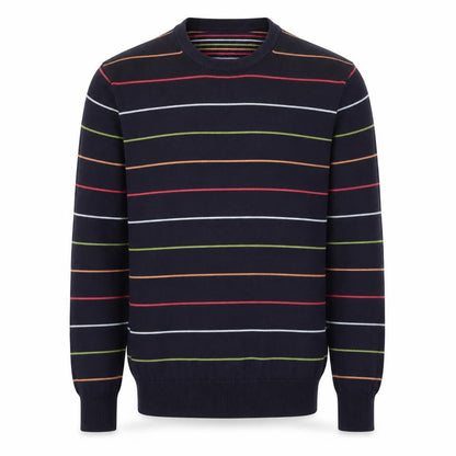 Hackett Men's Blue Striped Cotton Crew Neck Jumper Medium