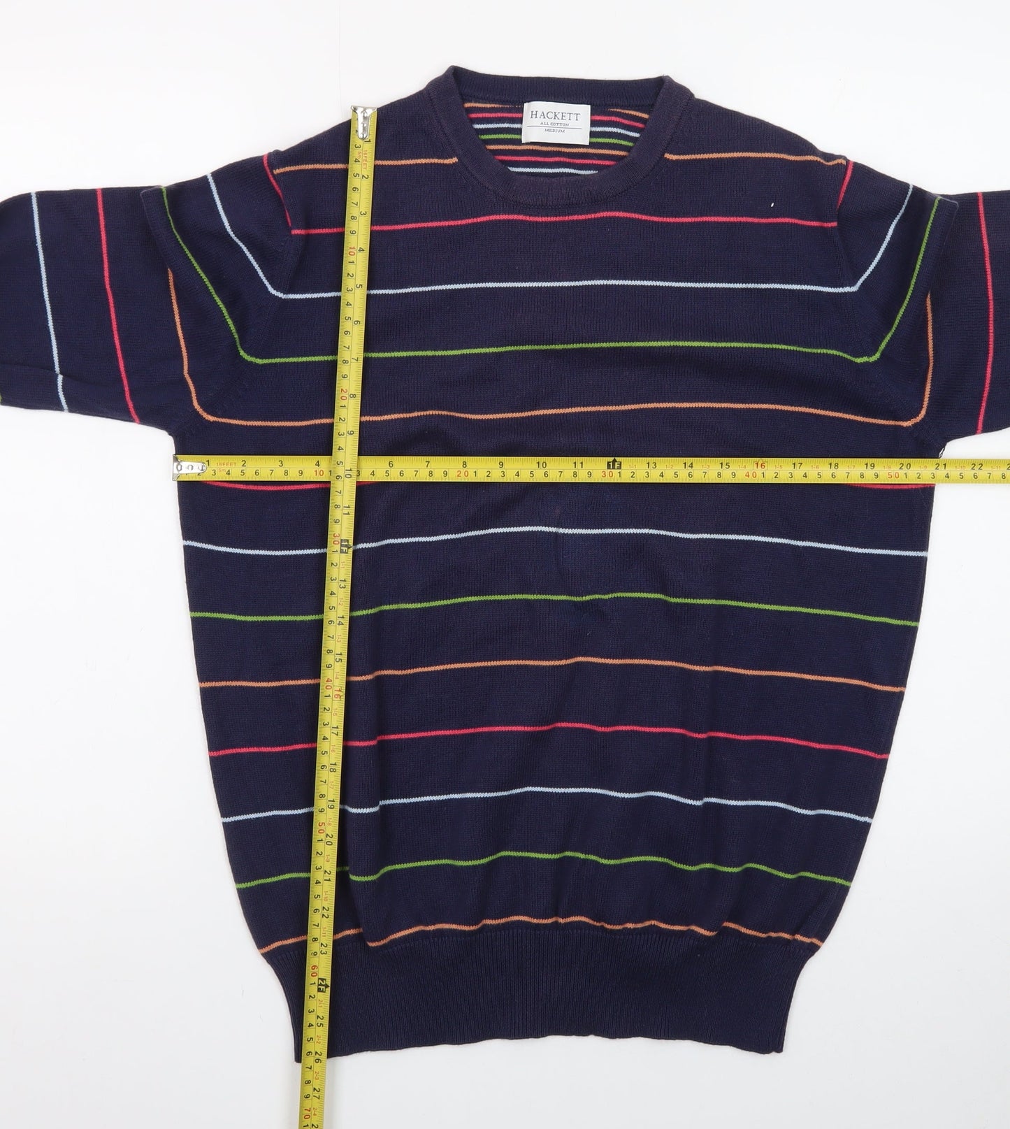 Hackett Men's Blue Striped Cotton Crew Neck Jumper Medium