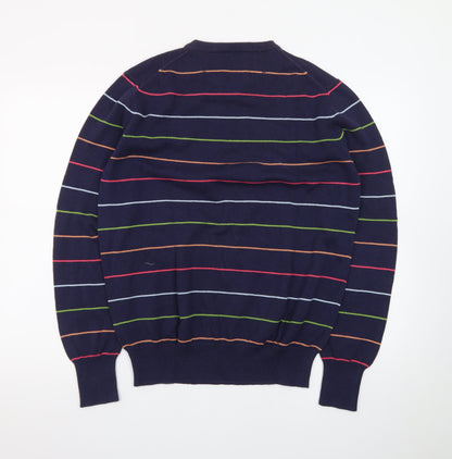 Hackett Men's Blue Striped Cotton Crew Neck Jumper Medium