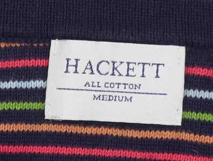 Hackett Men's Blue Striped Cotton Crew Neck Jumper Medium