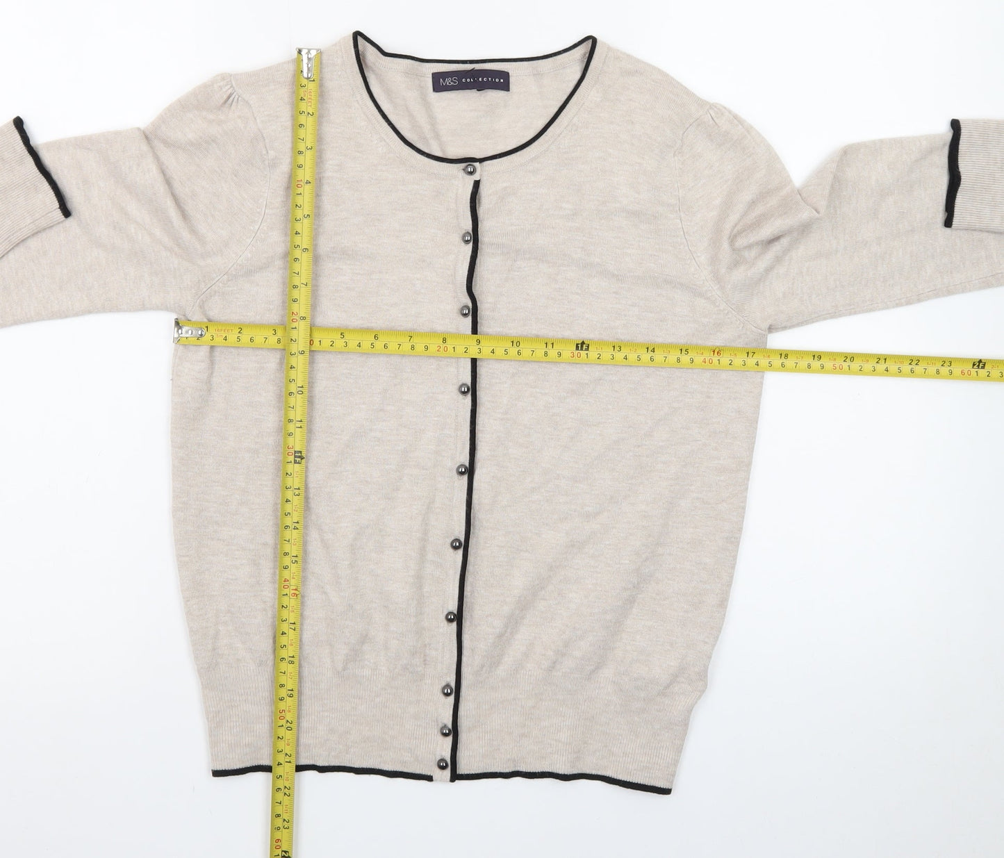 Marks and Spencer Women Beige Crew Neck Cardigan Size 12