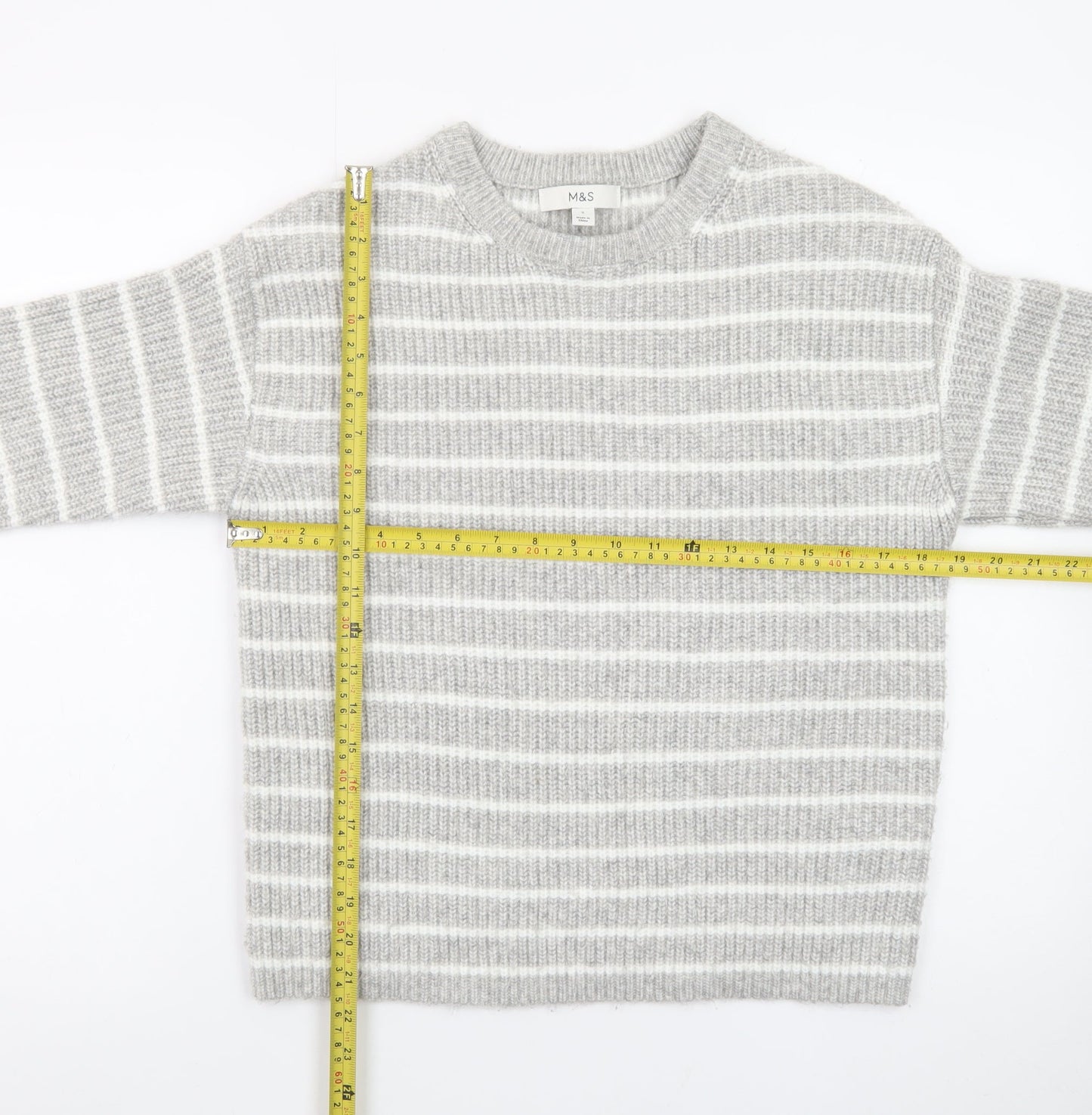 Marks and Spencer Women’s Grey Striped Knit Pullover Jumper Size S