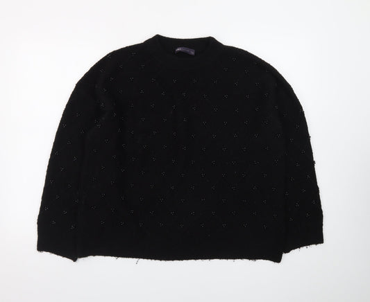 Marks and Spencer Womens Black Wool Beaded Pullover Jumper Size L