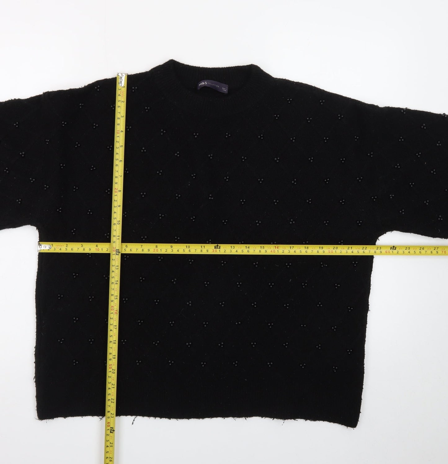 Marks and Spencer Womens Black Wool Beaded Pullover Jumper Size L