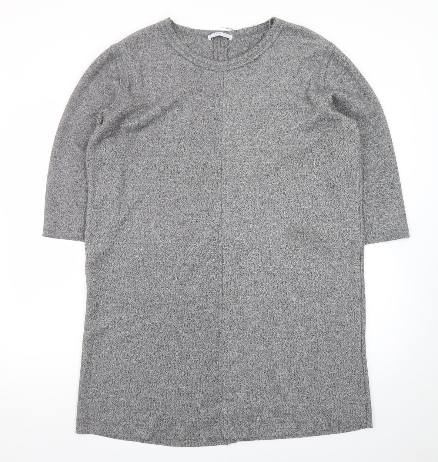 ZARA Women Grey Knit Shift Dress XL 3/4 Sleeve Casual Workwear
