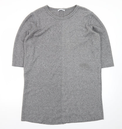 ZARA Women Grey Knit Shift Dress XL 3/4 Sleeve Casual Workwear