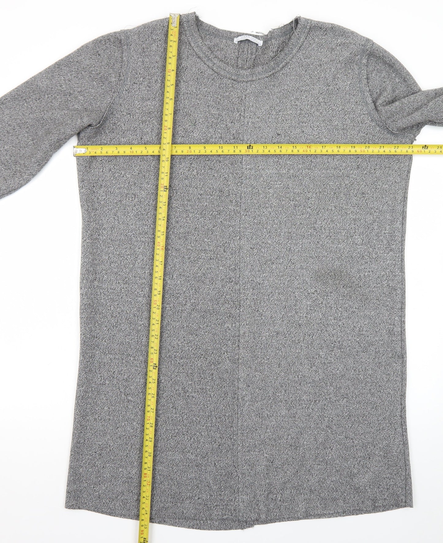 ZARA Women Grey Knit Shift Dress XL 3/4 Sleeve Casual Workwear