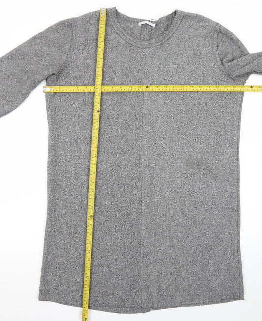 ZARA Women Grey Knit Shift Dress XL 3/4 Sleeve Casual Workwear