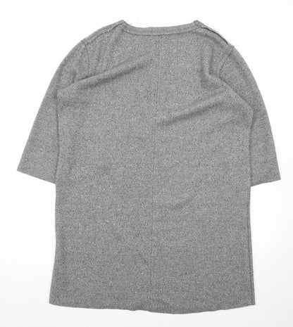 ZARA Women Grey Knit Shift Dress XL 3/4 Sleeve Casual Workwear