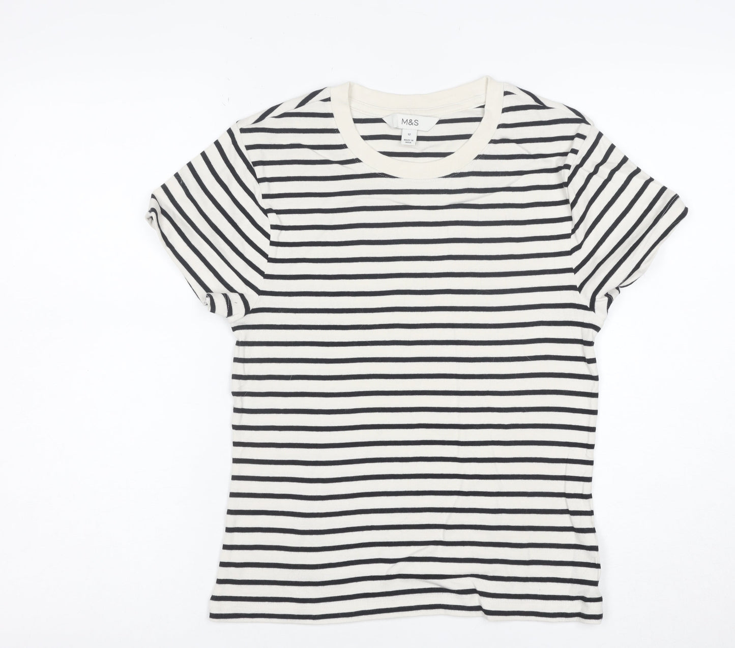 Marks and Spencer Women's Black & White Striped Cotton T-Shirt Size 12