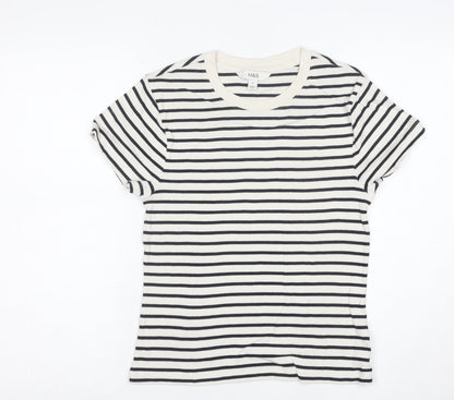 Marks and Spencer Women's Black & White Striped Cotton T-Shirt Size 12