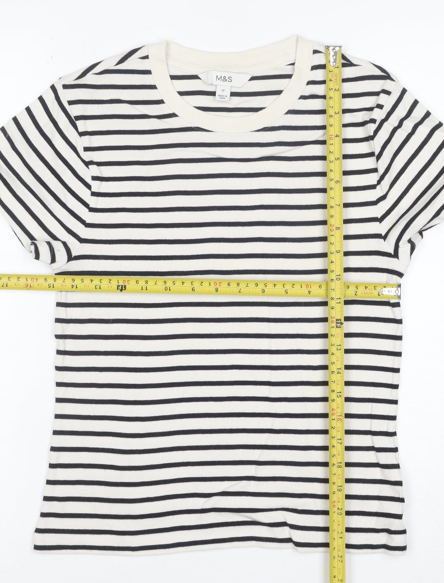Marks and Spencer Women's Black & White Striped Cotton T-Shirt Size 12