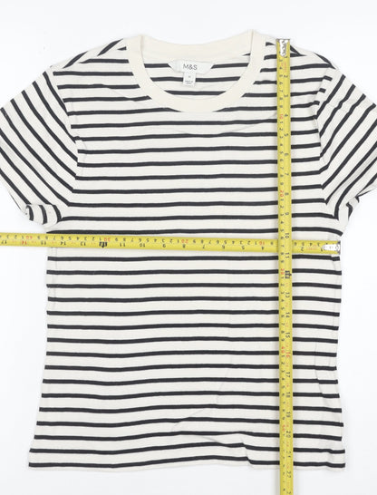 Marks and Spencer Women's Black & White Striped Cotton T-Shirt Size 12