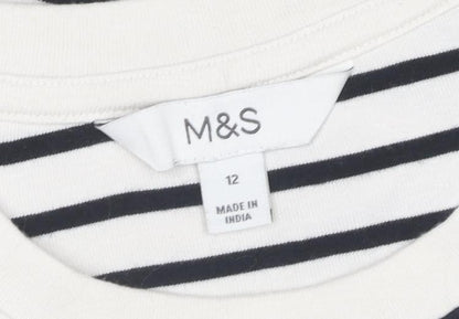 Marks and Spencer Women's Black & White Striped Cotton T-Shirt Size 12