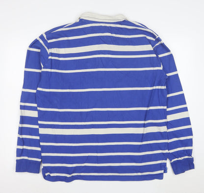 Next Men's Blue Striped Long Sleeve Cotton Polo Shirt XL