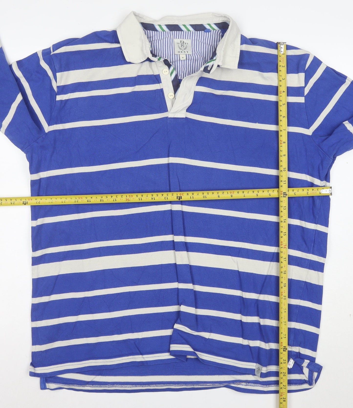 Next Men's Blue Striped Long Sleeve Cotton Polo Shirt XL