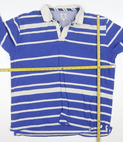 Next Men's Blue Striped Long Sleeve Cotton Polo Shirt XL