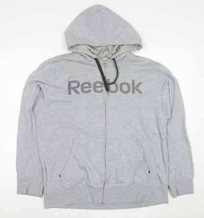 Reebok Men Grey Full Zip Hoodie Size M Regular Fit Sportswear