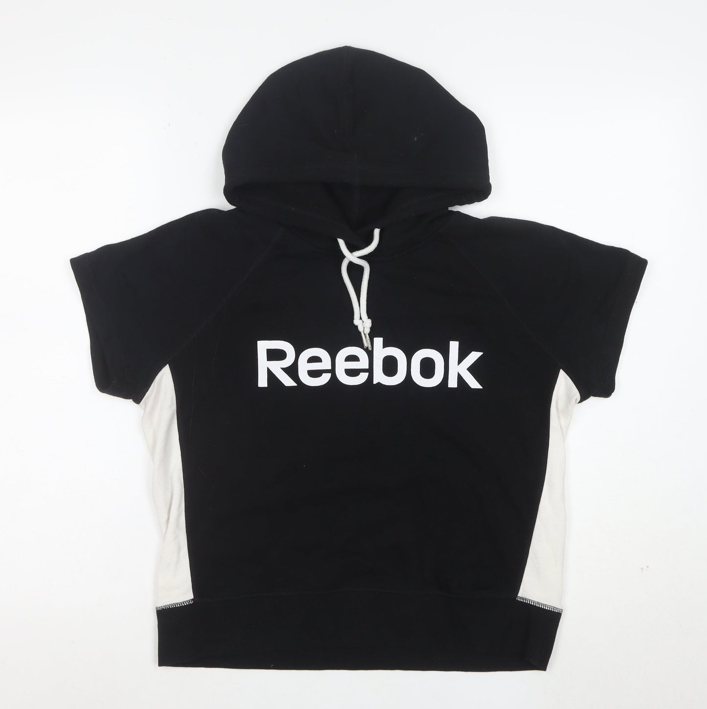 Reebok Womens Black Short Sleeve Hooded Pullover Hoodie Size M