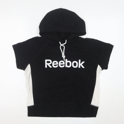 Reebok Womens Black Short Sleeve Hooded Pullover Hoodie Size M