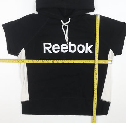 Reebok Womens Black Short Sleeve Hooded Pullover Hoodie Size M