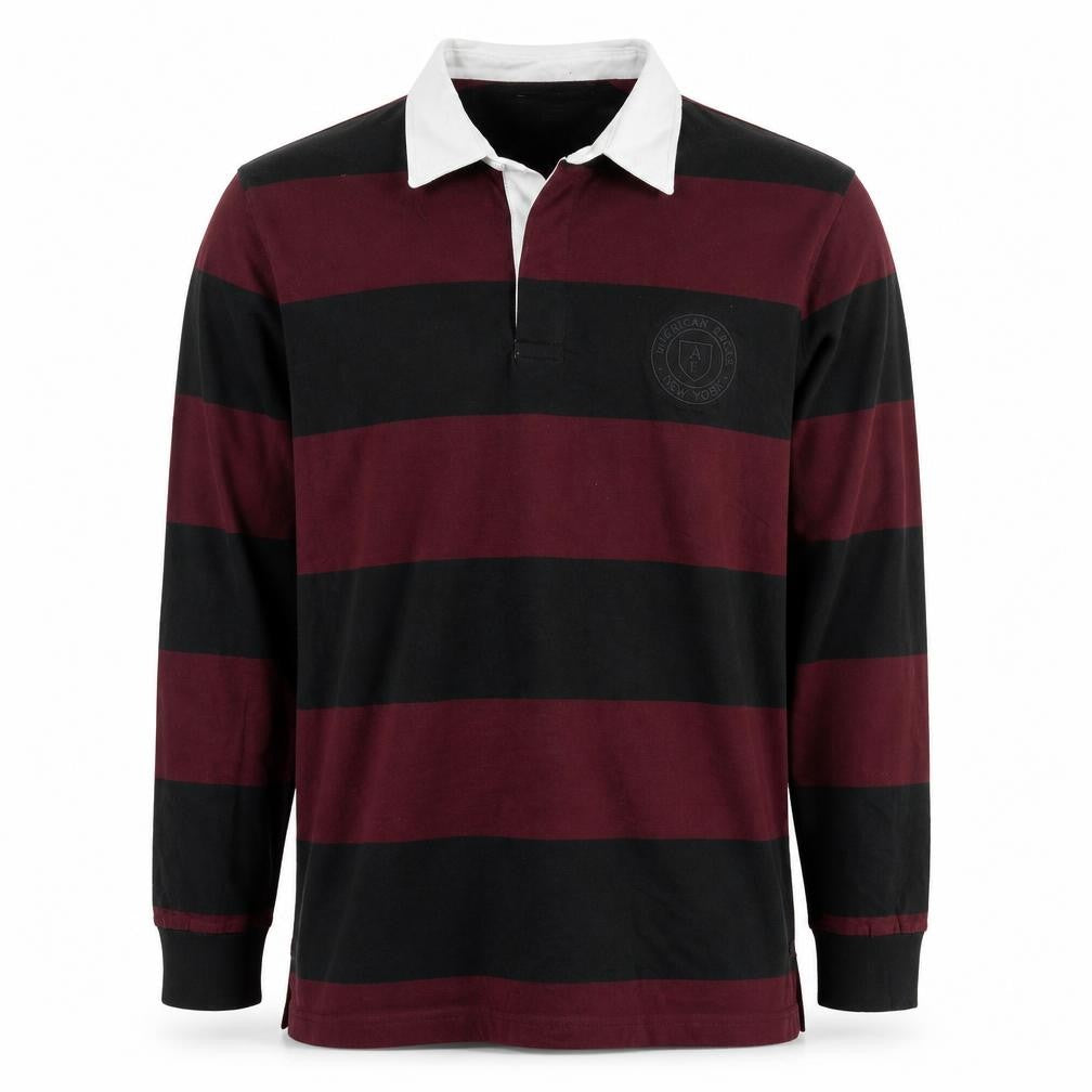 American Eagle Men’s XL Burgundy Black Striped Long Sleeve Polo Shirt