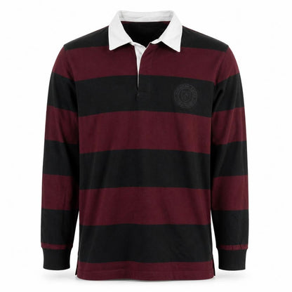 American Eagle Men’s XL Burgundy Black Striped Long Sleeve Polo Shirt