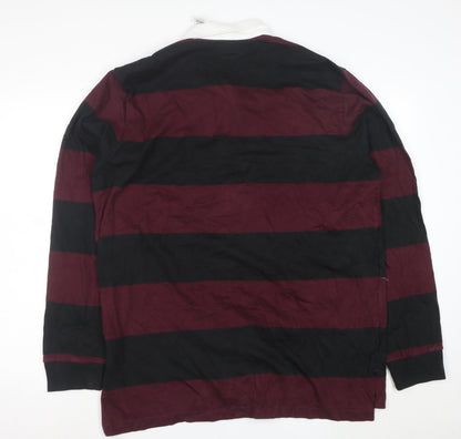 American Eagle Men’s XL Burgundy Black Striped Long Sleeve Polo Shirt