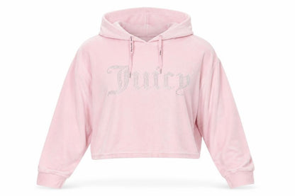 Juicy Couture Women Pink Velour Hooded Pullover Hoodie L Rhinestone Logo