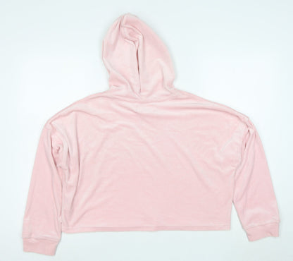 Juicy Couture Women Pink Velour Hooded Pullover Hoodie L Rhinestone Logo