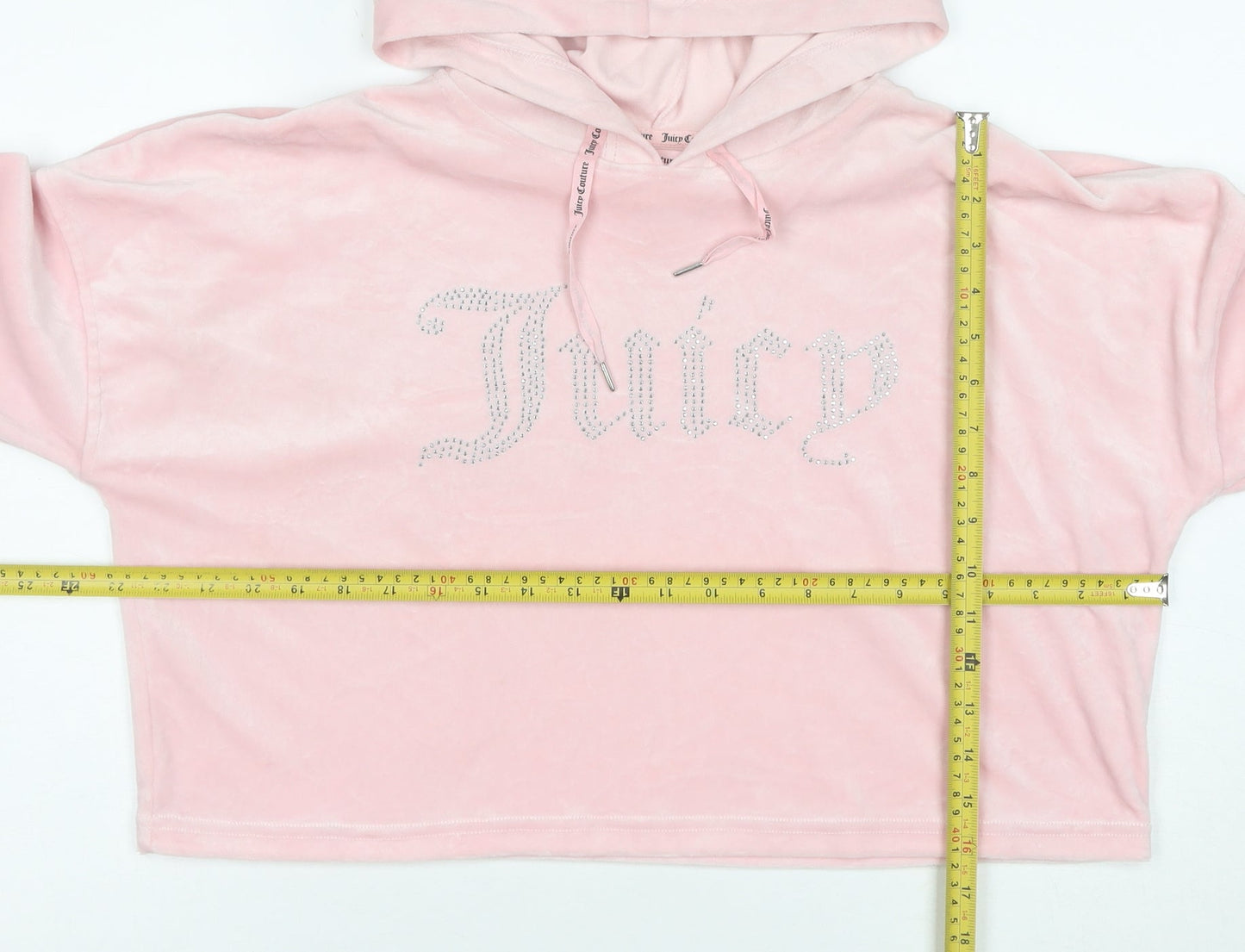Juicy Couture Women Pink Velour Hooded Pullover Hoodie L Rhinestone Logo
