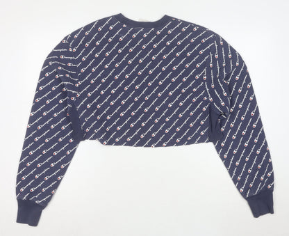 Champion Women's Blue Small Cropped Crew Neck Pullover Sweatshirt