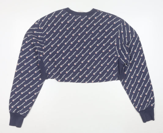Champion Women's Blue Small Cropped Crew Neck Pullover Sweatshirt