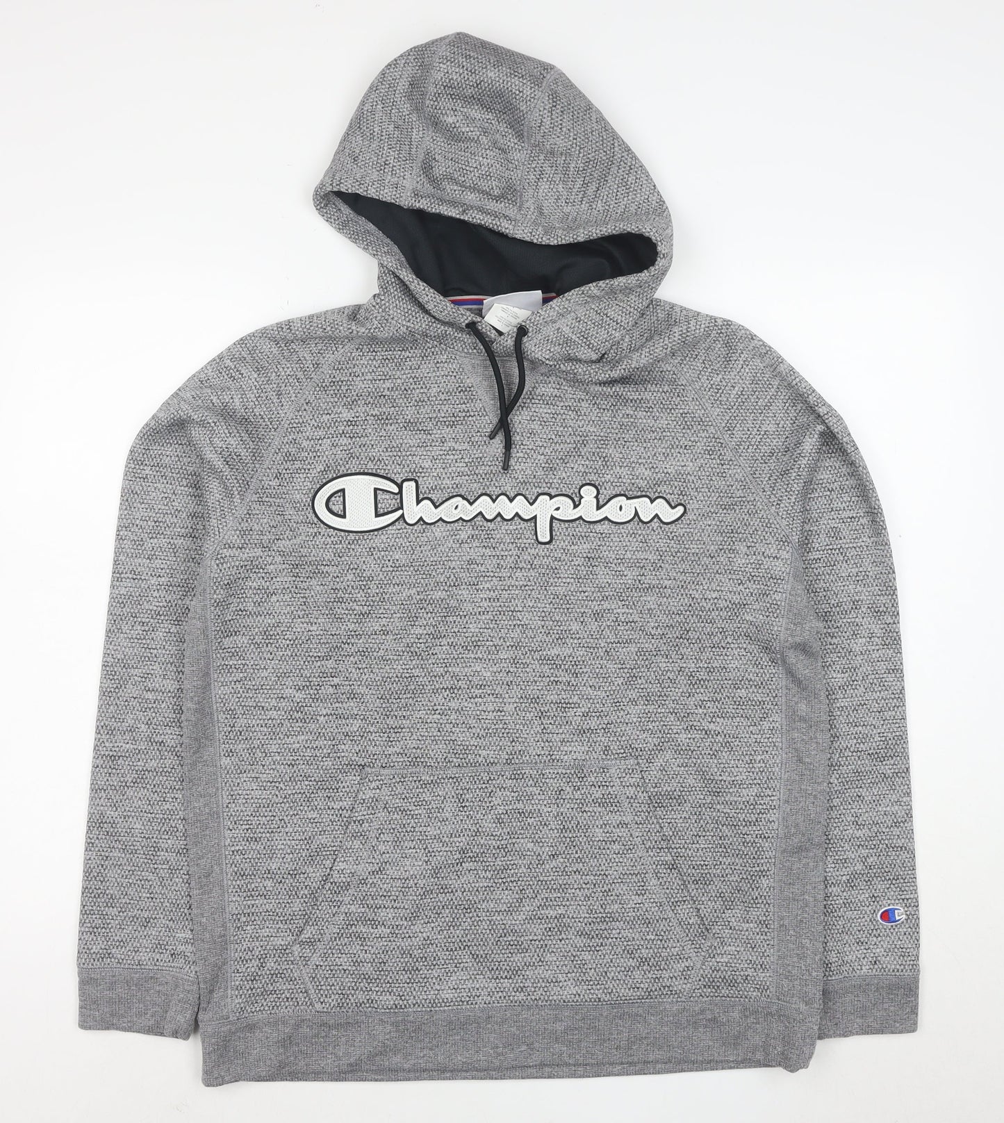 Champion Men’s Grey Pullover Hoodie L Logo Athletic Sweatshirt