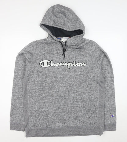 Champion Men’s Grey Pullover Hoodie L Logo Athletic Sweatshirt