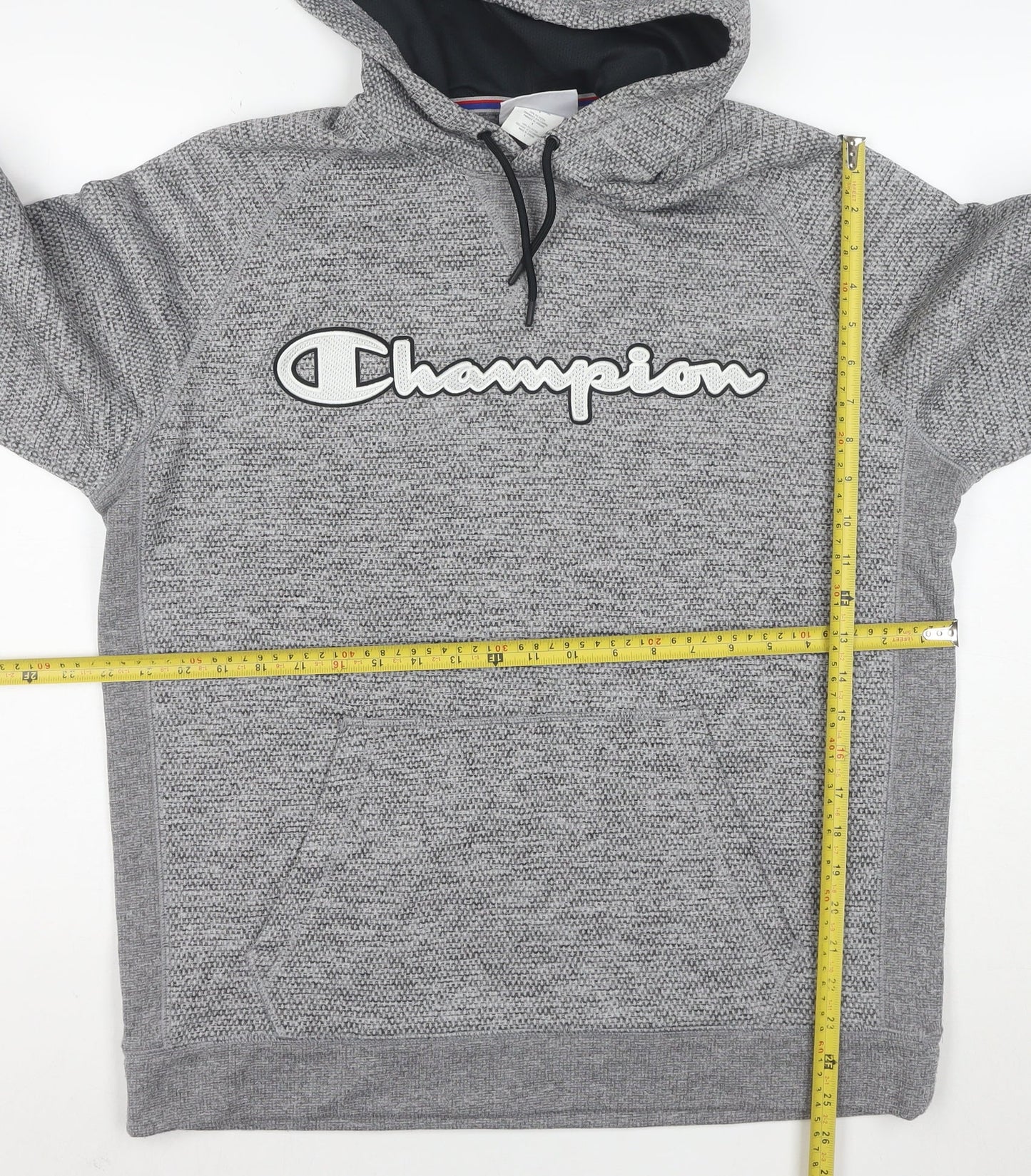 Champion Men’s Grey Pullover Hoodie L Logo Athletic Sweatshirt