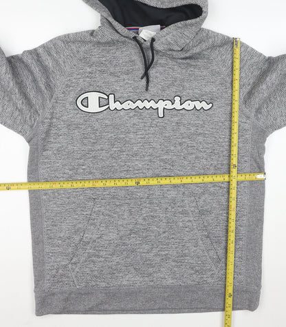 Champion Men’s Grey Pullover Hoodie L Logo Athletic Sweatshirt