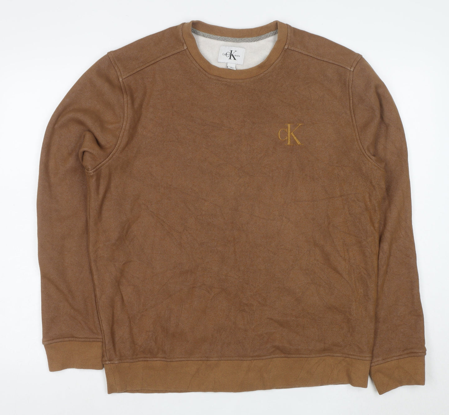 Calvin Klein Jeans Men's Brown Embroidered Logo Sweatshirt L