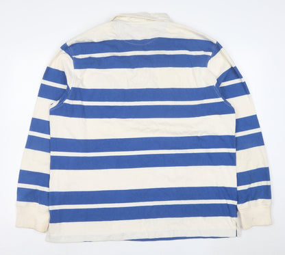 American Eagle Outfitters Men's Blue & Ivory Striped Long Sleeve Polo XL