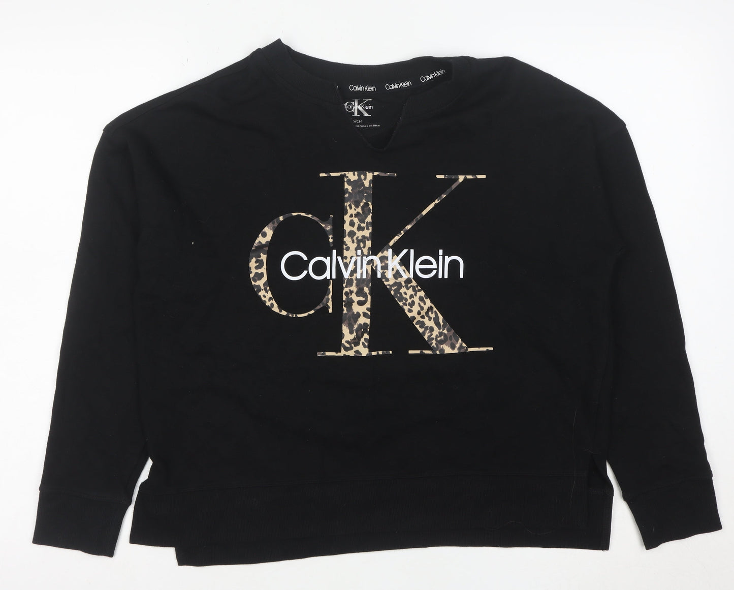 Calvin Klein Women's Black Leopard Logo Pullover Sweatshirt Size S