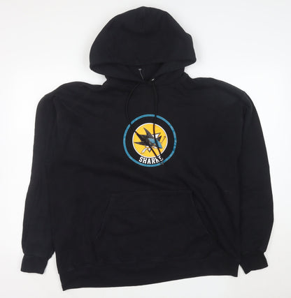 Hanes Mens Black Pullover Hoodie L Sports Graphic Sharks Vintage