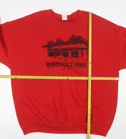 Gildan Men Red XL Heavyweight Winterset Iowa Graphic Sweatshirt