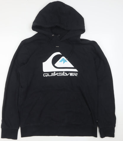 Quiksilver Mens Black M Pullover Hoodie Logo Fleece Sweatshirt