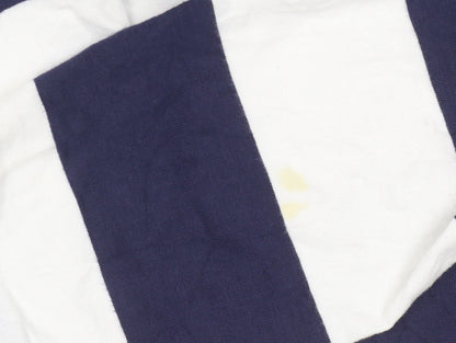 Old Navy Women's Blue White Striped Polo Shirt XL Long Sleeve Cotton