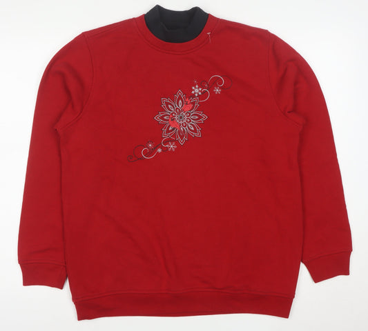 Northern Reflections Women Red Floral Embroidered Pullover Sweatshirt M