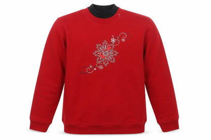 Northern Reflections Women Red Floral Embroidered Pullover Sweatshirt M
