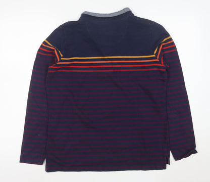L.L.Bean Men's Blue Striped Henley Sweatshirt M Long Sleeve Cotton