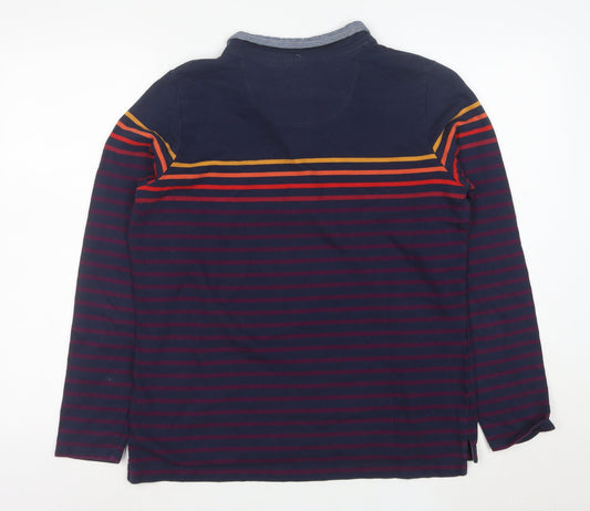 L.L.Bean Men's Blue Striped Henley Sweatshirt M Long Sleeve Cotton